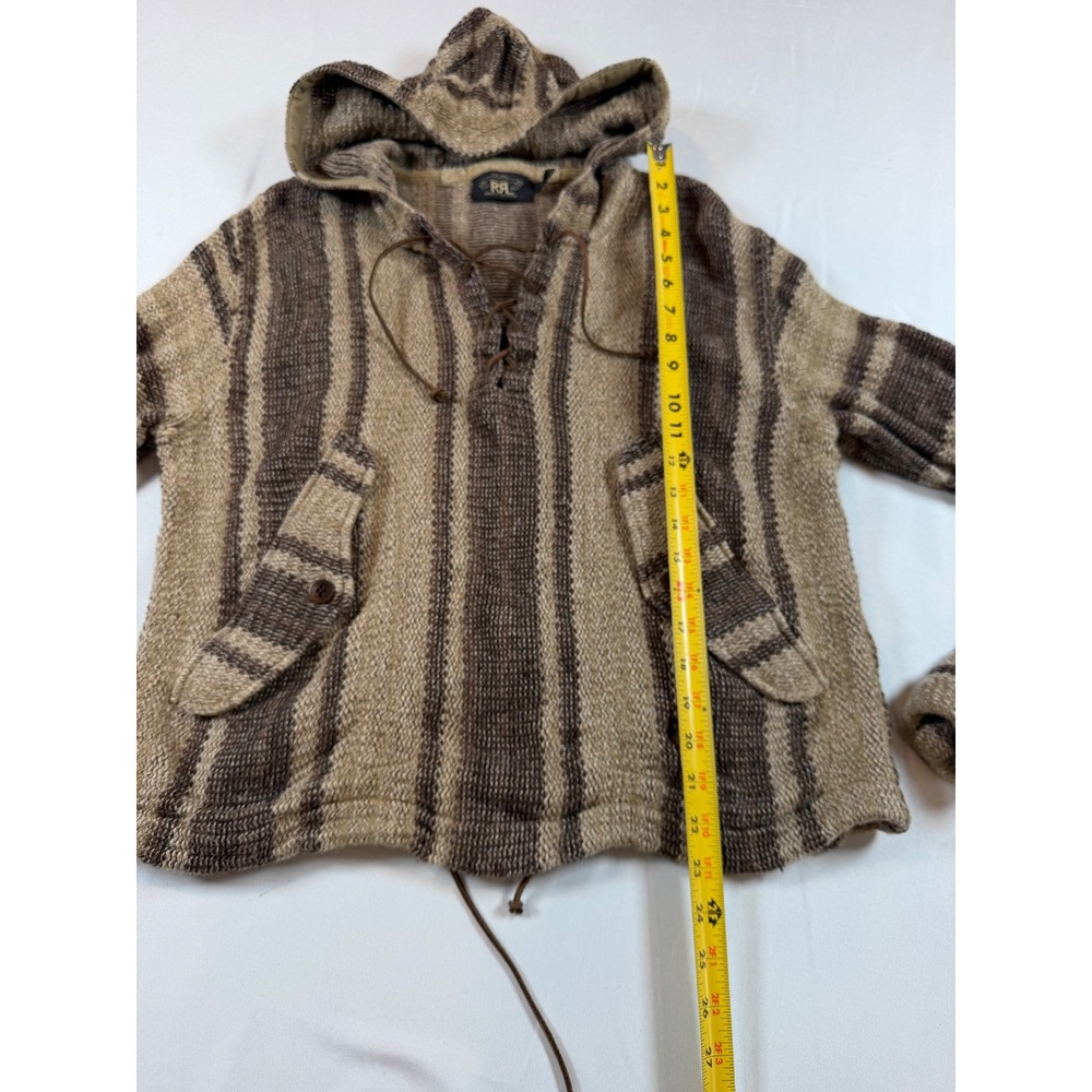 RRL Ralph Lauren Striped Knit Baja Hoodie Brown Linen Cotton Wool Pullover M - Picture 9 of 14